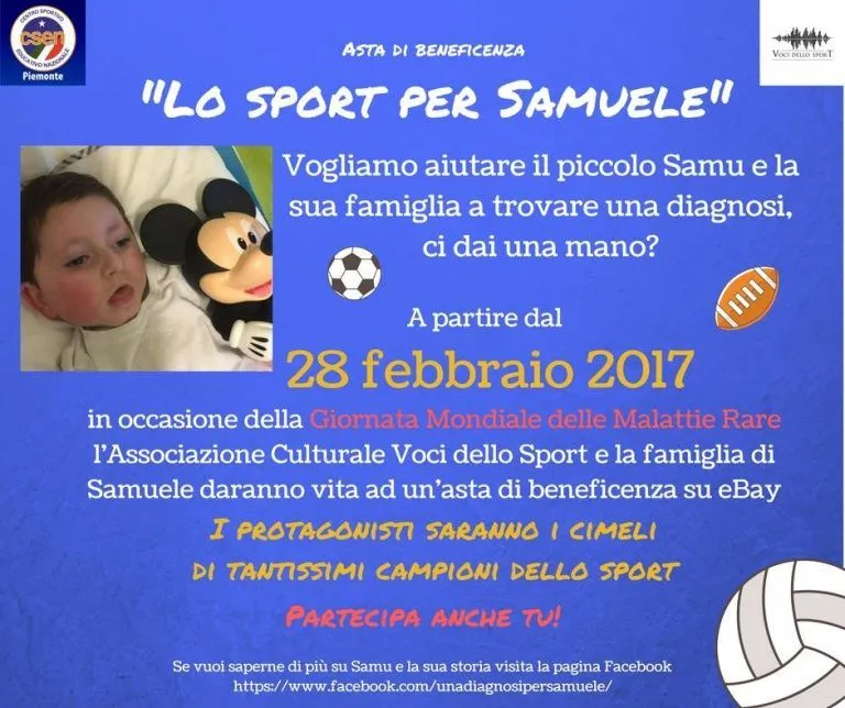 Giornata Mondiale Malattie Rare 28 febbraio: lo sport all’asta per Samuele