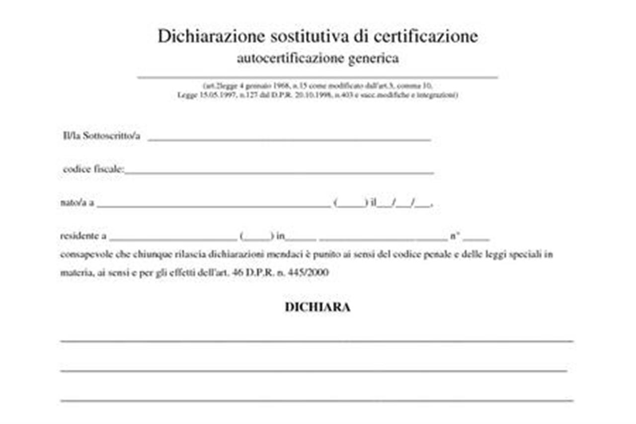 modello di autocertificazione generica da