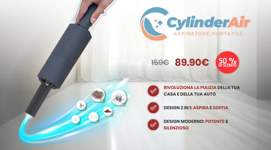 CylinderAir aspirapolvere portatile senza fili 2 in 1 funziona? Dove comprarlo, caratteristiche, aspira e soffia