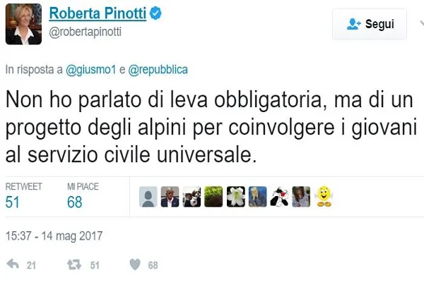 Servizio Civile obbligatorio per i giovani, la proposta del Ministro della Difesa Pinotti