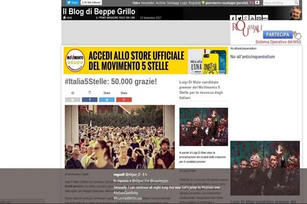 M5S, hackerato blog di Grillo e profilo ancora attivo di Gianroberto Casaleggio