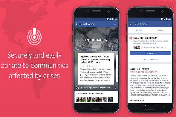 Disastri naturali, Facebook attiva il pulsante per le donazioni di denaro