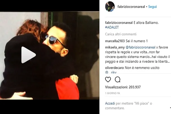 Fabrizio Corona video Instagram: “E allora balliamo”