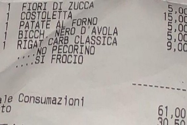 Scontrino omofobo: minacce di morte a La locanda dei rigatoni